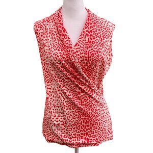 J McLaughlin Sleeveless Top Faux Wrap Pink Animal Print Stretch Womens Medium